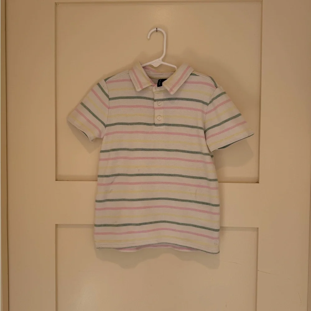 Janie and Jack Boys Striped Polo Shirt Size 6 Pastel Pink Green Yellow Cotton